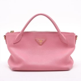 Prada Vitello Dino Leather Handbag 1BA111 Tote Pink Women's with Guarantee Card