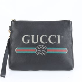 Gucci Logo Leather Clutch Bag/Clutch Pouch 572770 Black Men's