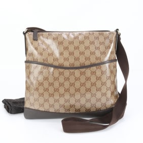 Gucci GG Crystal 374414 Leather Shoulder Bag, Handbag, Brown, Women's