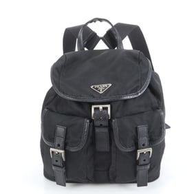Prada Tessuto nylon triangle logo leather backpack for women