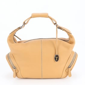 Tod's Leather One-Shoulder Bag, Beige, Silver Hardware, Women's