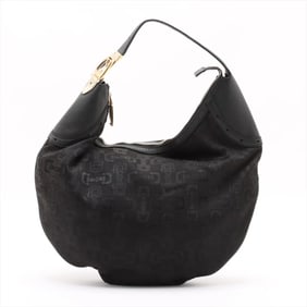 Gucci Horsebit Hobo 145764 Leather Shoulder Bag, Black, Women's