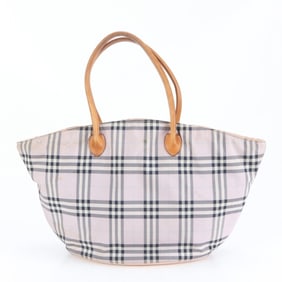 Burberry Check Boat-Shaped Leather Tote Bag Shoulder for Women