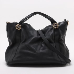 Gucci Miss GG 323675 Leather 2-Way Handbag Tote Shoulder Bag Black Women's