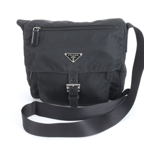 Prada Tessuto Nylon Triangle Logo Leather Shoulder Bag Messenger Black Men's