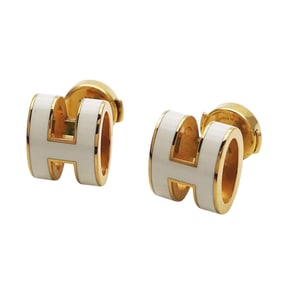 Hermes Hermès earrings for women, branded pop ash, gold and white