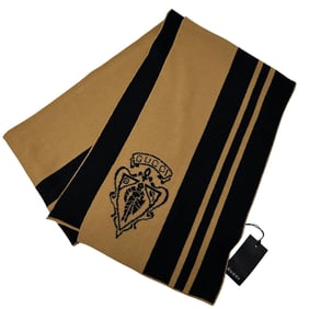 Gucci Women's Wool Scarf in Black and Brown with Logo
