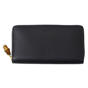 Gucci Men's and Women's Bamboo Long Wallet in Nimfair Leather, Black, 453158, with Round Zipper