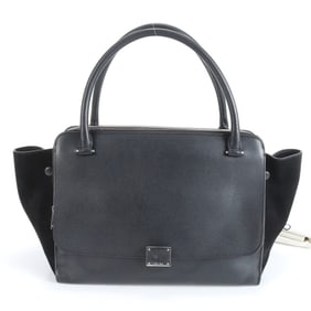 Celine double zipper leather tote bag shoulder handbag black women's