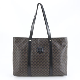 Celine Triomphe Macadam Leather Tote Bag Shoulder Handbag Black Women's