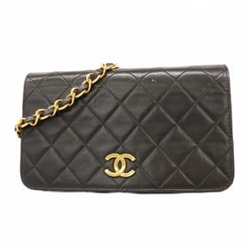 Chanel Matelasse Shoulder Bag with Chain Bag, Lambskin, Black, Women's