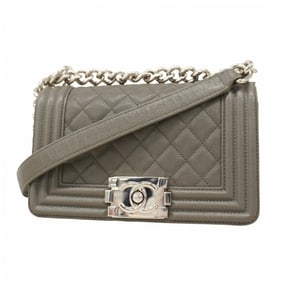 Chanel Shoulder Bag Boy Chain Caviar Skin Gray Women's