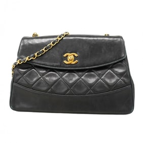 Chanel Matelasse Shoulder Bag with Chain Bag, Lambskin, Black, Women's