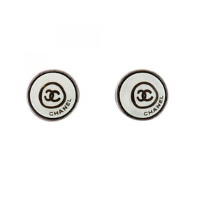 Chanel Coco Mark Circle Metal Earrings in Silver and White for Women