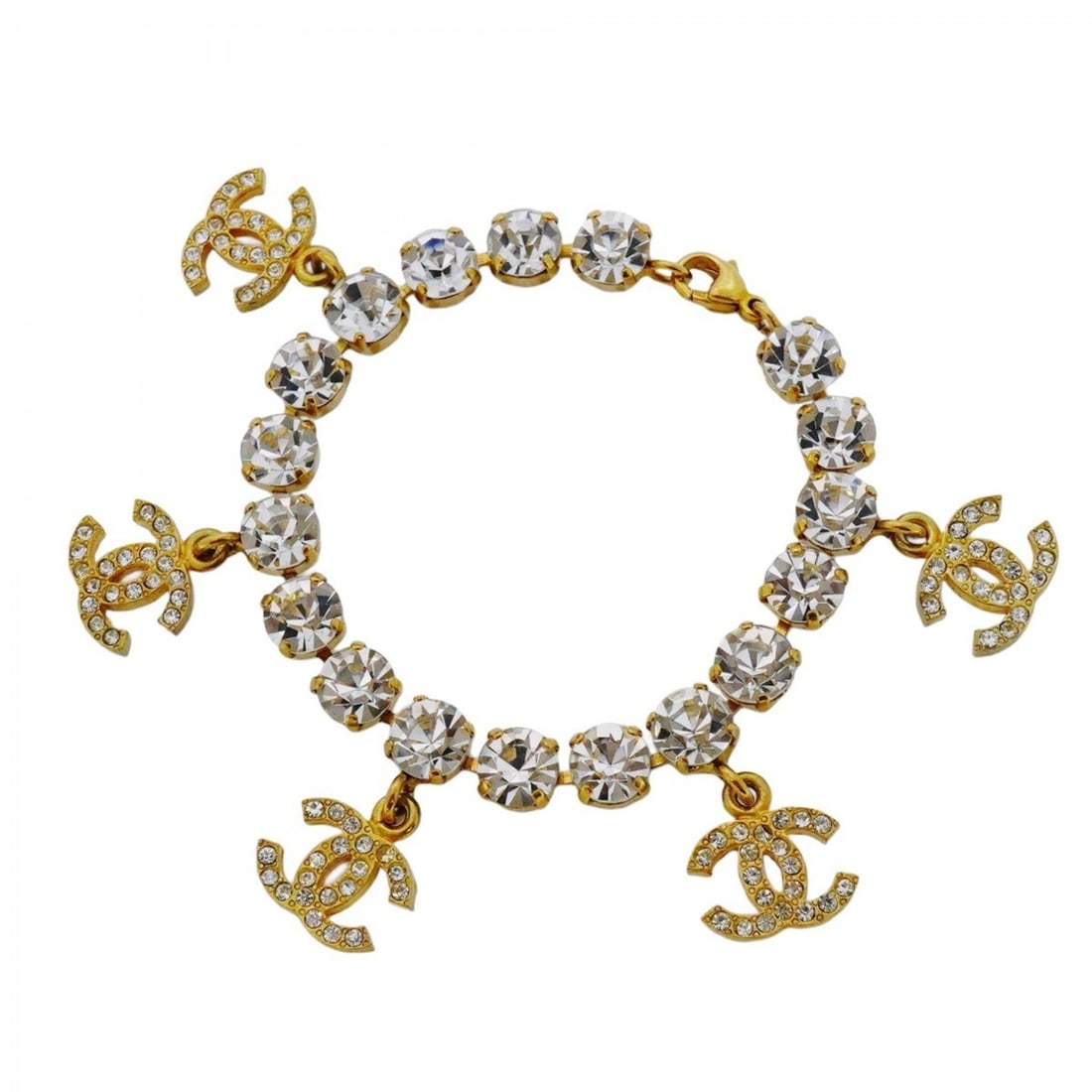 Chanel Coco Mark Bracelet with GP Plated Rhinestones, Gold, for Women: --- Catalog ---Category: SizeLength: 18cm / 7.08''Category: DesignType: Charm braceletColor: GoldStone: RhinestoneGender: WomenMaterial: Gold platingCategory: GeneralBrand: Chanel--- Item List ---Sect