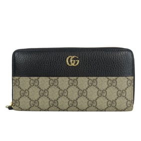 Gucci Round Long Wallet 456117 GG Marmont Supreme Canvas Leather Black Beige Women's GUCCI