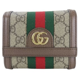 Gucci Tri-fold Wallet 523174 Sherry Line Ophidia Leather Brown Women's GUCCI