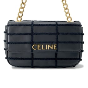 Celine Chain Shoulder Bag in Monochrome Leather and Pile (111273FCK) - Black