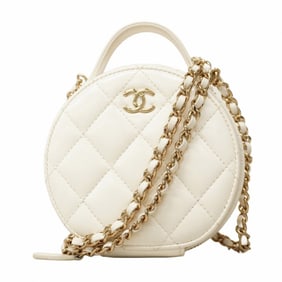Chanel Matelasse Shoulder Bag with Chain Bag, Lambskin, White, Champagne, Women's, P1732590