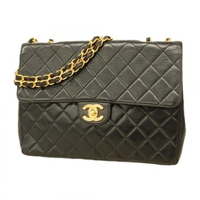 Chanel Shoulder Bag, Large Matelasse, Double Chain, Lambskin, Black, Women's, P1723399