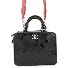 CHANEL Matelasse Handbag with Coco Mark and Patent Vanity Design AS1286, Black, 2-Way Shoulder Bag