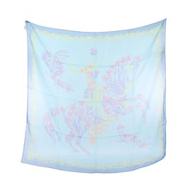 Hermes Hermès Carré 90 Muslin Scarf, H.d. Original, Flowering Horse Design, Silk, Women's, Blue,