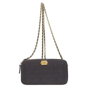 Chanel Chain Wallet Boy Matelasse Gold Hardware Long Grained Calfskin Women's