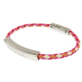 Bvlgari Signature Bracelet in Silver and Leather for Women