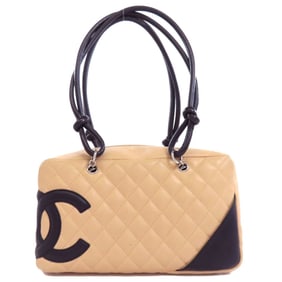 Chanel Cambon Line Silver Hardware Handbag Calfskin Women's