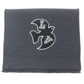 LOUIS VUITTON M77944 Echarpe LV Harmony 100% Wool Scarf with Logo Patch, Gray, Made in Italy,