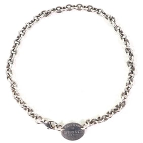 TIFFANY & Co. Return to Tiffany SV925 Oval Tag Choker Necklace, Silver, Weight 51.75g, Women's