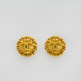 Chanel CHANEL Round Coco Earrings Chain Sunbeam 95P Gold Ladies