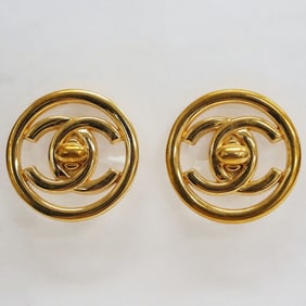 Chanel Turnlock Coco Round Earrings Gold Circle Women's CHANEL