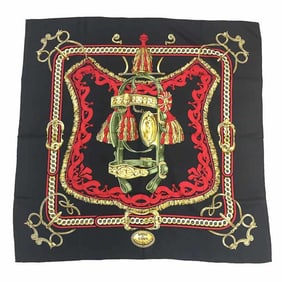 HERMES Hermes Carre 90 Scarf Muffler BRIDE DE COUR Black 100% Silk