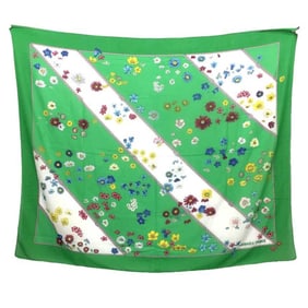 HERMES Scarf Stole Shawl Pareo Flower Large Long 100% Cotton Green Bedspread Sofa Cover Multicover