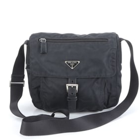 Prada Tessuto Nylon Triangle Logo Leather Shoulder Bag Messenger Black Men's