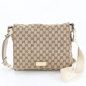 Gucci GG Canvas and Leather Messenger Shoulder Bag 146236 Beige Men's