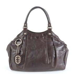 Gucci Sukey Leather Tote Bag, Handbag, 211944, Brown with Gold Hardware, Women's