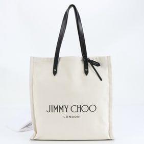 Jimmy Choo Hologram Seal Logo Leather Canvas Tote Bag Shoulder for Women