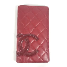 CHANEL A26717 Cambon CC Coco Mark Long Wallet, Bifold Leather, Red, for Men and Women