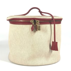 HERMES Two-Tone Intercity Box Makeup Case, Handbag, Leather and Coated Canvas, Women's, Red