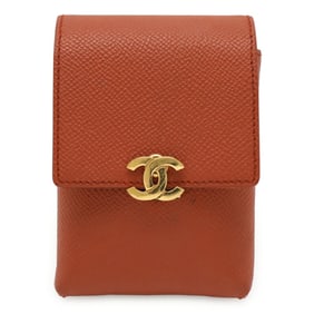 CHANEL Coco Mark Cigarette Case, iQOS Pouch, Leather, Terracotta, Reddish Brown