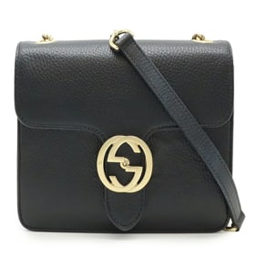 GUCCI Interlocking G Chain Shoulder Bag in Black Leather (510304)