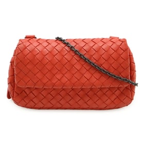 BOTTEGA VENETA Intrecciato Chain Shoulder Bag, Pochette, Clutch Pouch, Leather, Red, 310774