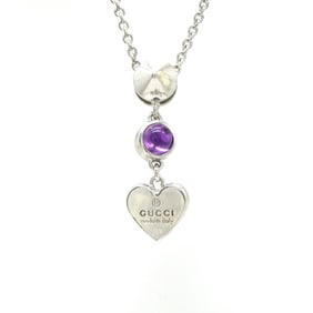 GUCCI Trademark Heart Motif Necklace Pendant in SV925 with Cone Studs and Colored Stones Purple