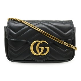 GUCCI GG Marmont Super Chain Shoulder Bag Pochette in Black Quilted Leather 476433