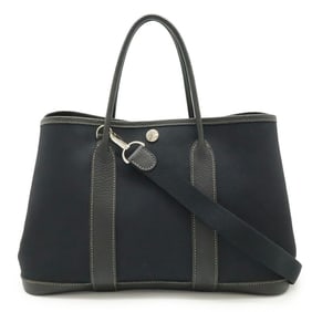 HERMES Garden TPM Tote Bag, Handbag, Shoulder Toile Officier Canvas, Leather, Black, ?I Stamp