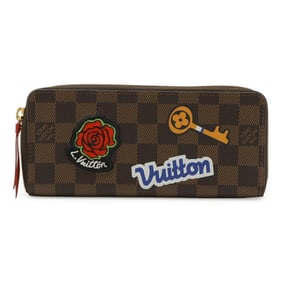 LOUIS VUITTON Damier LV Stories Portefeuille Clemence Round Long Wallet with Patch Print N60147
