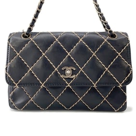 CHANEL Chain Shoulder Bag Matelasse Coco Mark Wild Stitch Double Lambskin Black