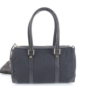 Gucci GG Canvas Mini Boston Leather Handbag Tote 000 0851 Black with Gold Hardware for Women